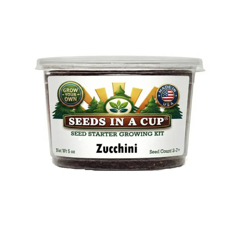 Seeds In A Cup Zucchini (Cucurbita pepo) Grow Kit - Complete seed starter with recyclable planter, non-GMO seeds, and real potting soil. Hand-assembled in Cleveland, Ohio, USA.