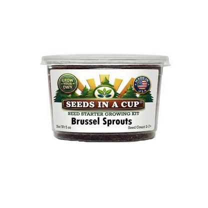 Seeds In A Cup Brussels Sprouts (Brassica oleracea var. gemmifera) Grow Kit - Complete seed starter with recyclable planter, non-GMO seeds, and real potting soil. Hand-assembled in Cleveland, Ohio, USA.