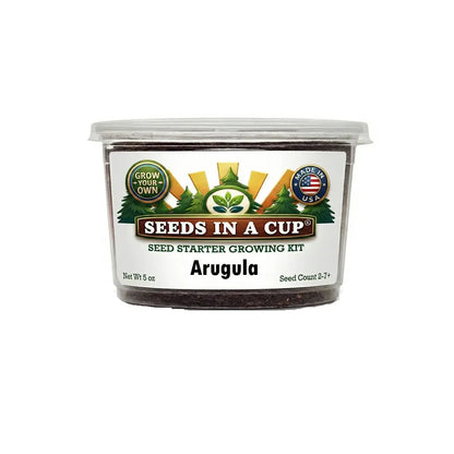 Seeds In A Cup Arugula (Eruca vesicaria) Grow Kit - Complete seed starter with recyclable planter, non-GMO seeds, and real potting soil. Hand-assembled in Cleveland, Ohio, USA.