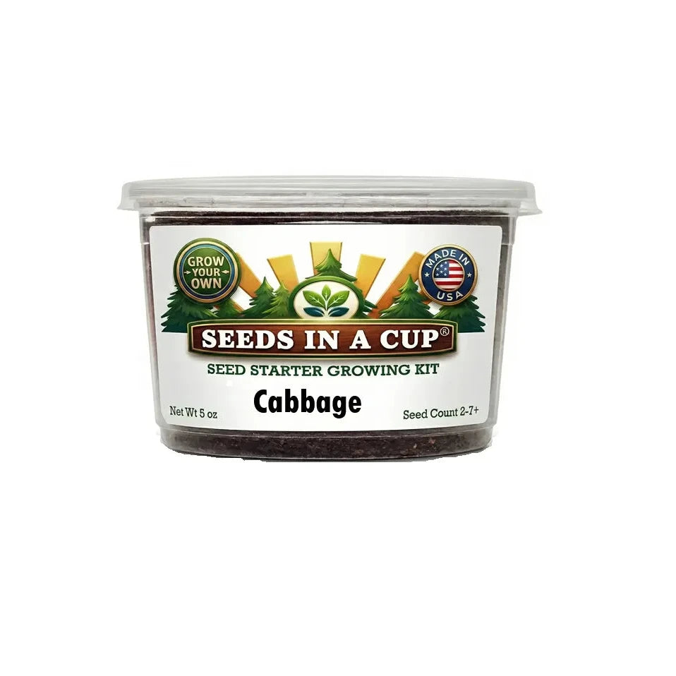 Seeds In A Cup Cabbage (Brassica oleracea var. capitata) Grow Kit - Complete seed starter with recyclable planter, non-GMO seeds, and real potting soil. Hand-assembled in Cleveland, Ohio, USA.