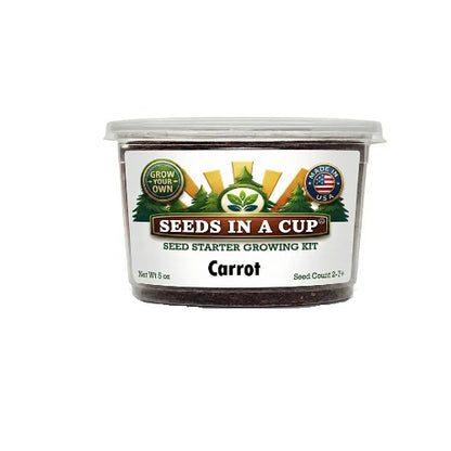 Seeds In A Cup Carrot (Daucus carota subsp. sativus) Grow Kit - Complete seed starter with recyclable planter, non-GMO seeds, and real potting soil. Hand-assembled in Cleveland, Ohio, USA.