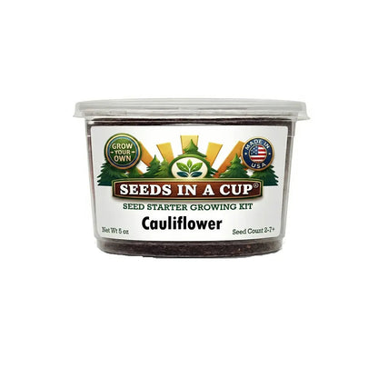 Seeds In A Cup Cauliflower (Brassica oleracea var. botrytis) Grow Kit - Complete seed starter with recyclable planter, non-GMO seeds, and real potting soil. Hand-assembled in Cleveland, Ohio, USA.
