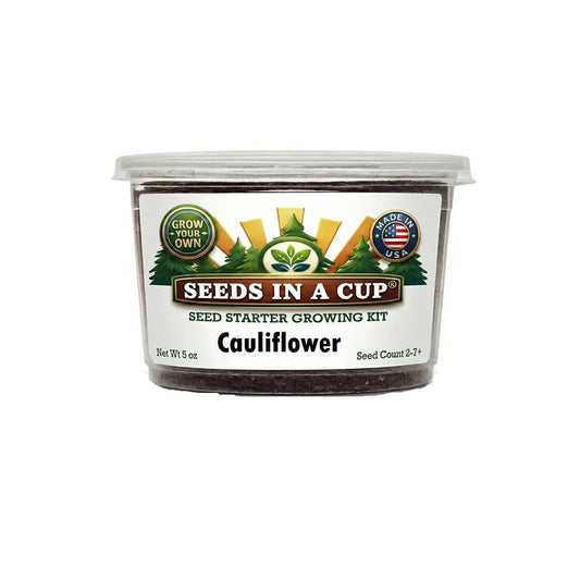 Seeds In A Cup Cauliflower (Brassica oleracea var. botrytis) Grow Kit - Complete seed starter with recyclable planter, non-GMO seeds, and real potting soil. Hand-assembled in Cleveland, Ohio, USA.