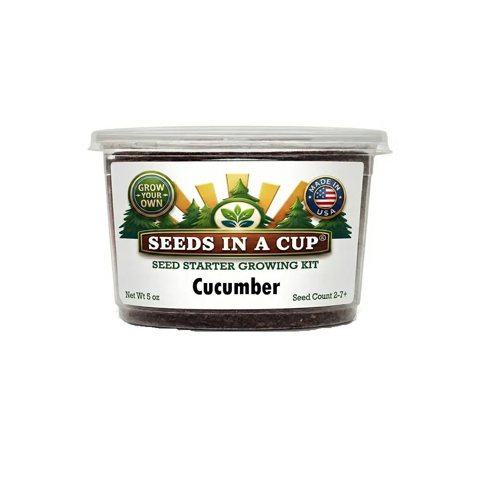 Seeds In A Cup Cucumber (Cucumis sativus) Grow Kit - Complete seed starter with recyclable planter, non-GMO seeds, and real potting soil. Hand-assembled in Cleveland, Ohio, USA.