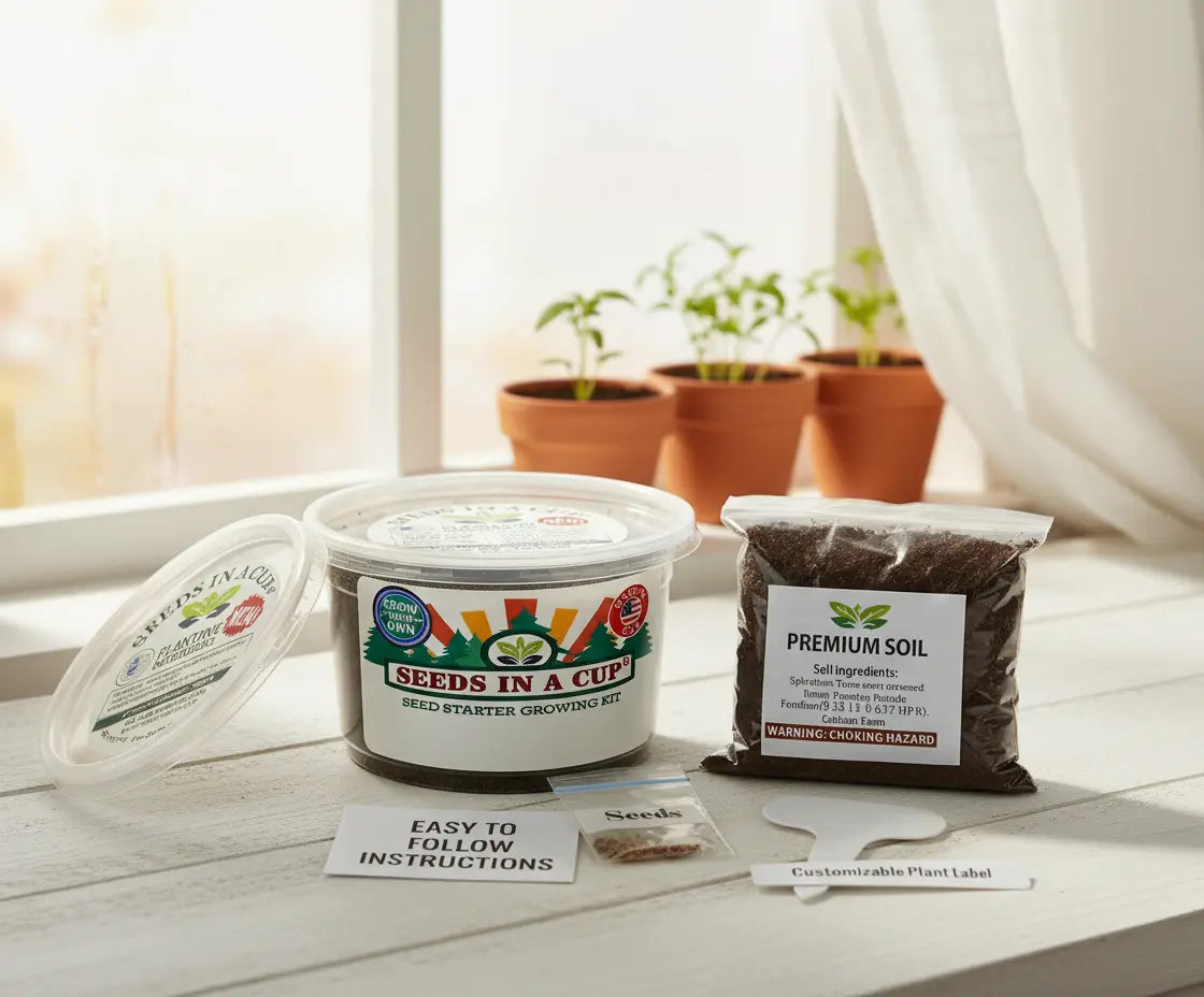 How to plant Jalapeno Pepper (Capsicum annuum) seeds: Step-by-step seed starting process using the Seeds In A Cup grow kit with real soil and moisture-retaining lid.