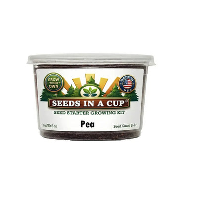 Seeds In A Cup Pea (Pisum sativum) Grow Kit - Complete seed starter with recyclable planter, non-GMO seeds, and real potting soil. Hand-assembled in Cleveland, Ohio, USA.