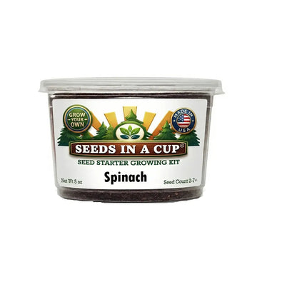 Seeds In A Cup Spinach (Spinacia oleracea) Grow Kit - Complete seed starter with recyclable planter, non-GMO seeds, and real potting soil. Hand-assembled in Cleveland, Ohio, USA.