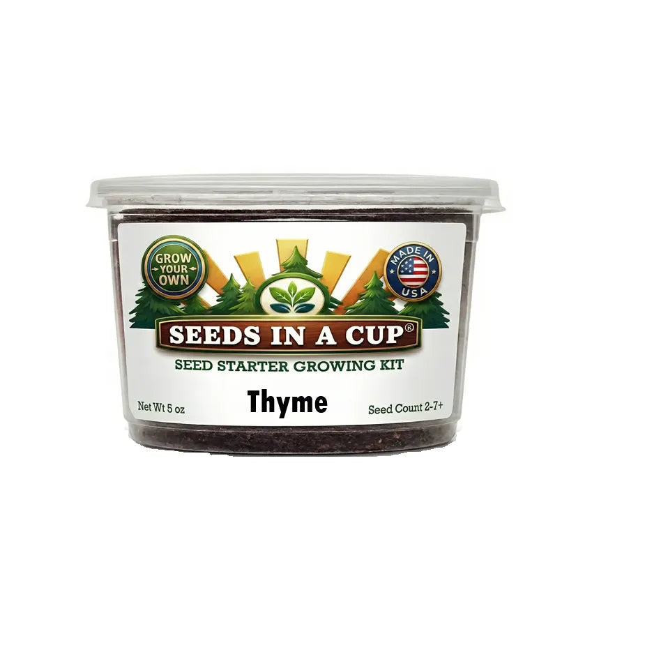 Seeds In A Cup Thyme (Thymus vulgaris) Grow Kit - Complete seed starter with recyclable planter, non-GMO seeds, and real potting soil. Hand-assembled in Cleveland, Ohio, USA.