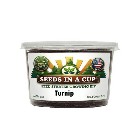 Seeds In A Cup Turnip (Brassica rapa subsp. rapa) Grow Kit - Complete seed starter with recyclable planter, non-GMO seeds, and real potting soil. Hand-assembled in Cleveland, Ohio, USA.